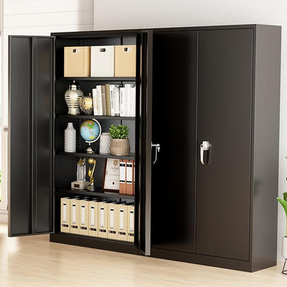 Greenvelly Metal Cabinet, 72" Black Locking Metal Storage Cabinet with 2 Doors and 4 Adjustable Shelves, Lockable Garage Storage Cabinets for Home Office, Garage, Kitchen, Living Room