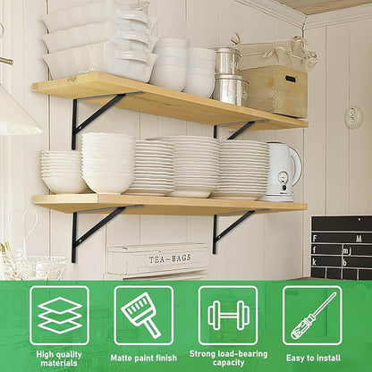 8 Pcs Heavy Duty Shelf Brackets, Floating Metal Shelf Brackets, Metal Wall Mount L Shaped Shelves Support Angle Brackets for Heavy Duty Floating Shelves Shelf Brackets (9.84 x6.29 inch)