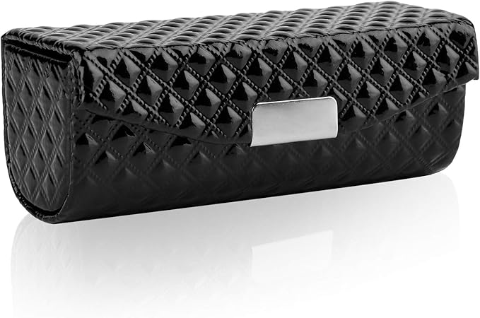 Beautyflier Women’s PU Leather Lipstick Case Holder with Mirror Rectangle Makeup Travel Cases for Purse Lipstick Holder (Black)