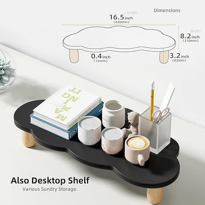 Monitor Stand Riser,Cloud Shape Wood Computer Monitor Stand, 16.5IN Monitor Stand Riser, Multi-Purpose Desktop Organizer Riser for Computer,Laptop,Printer,TV,Black