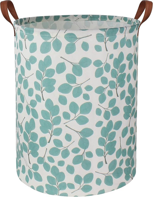 HIYAGON Laundry Baskets,Canvas Fabric Laundry Hamper,Collapsible Toy Storage Organizer Bins,Gift Basket for Bedroom, Clothes, Nursery,Kids,Boys (Eucalyptus leaves)