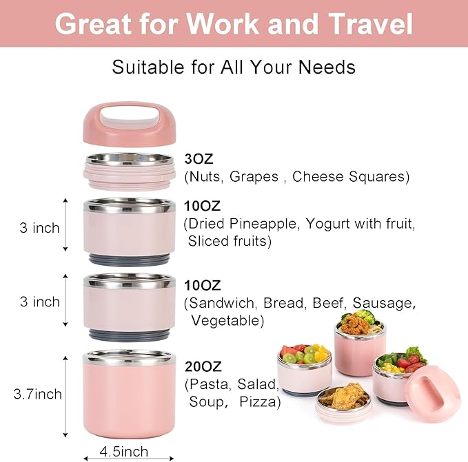 Lille Home 3-Layer Stainless Steel Lunch Box 1.43L- Leakproof, BPA-Free Insulated Bento Box for On-the-Go Meal Prep, Stackable Food Container for Women & Men