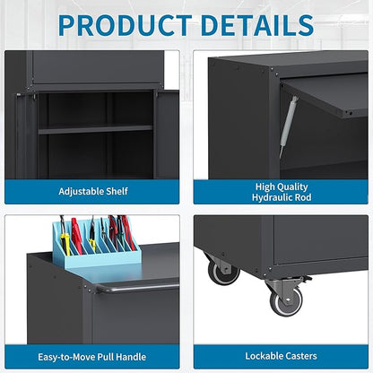Black Garage Storage Cabinets System 8PCS Workshop Set with Drawers Locking Heavy Duty Rolling Cart with Adjustable Shelves Garage Tool Workbench Cabinets