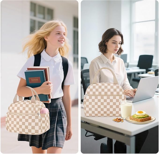 Lunch Box for Women, Cute Corduroy Insulated Lunch Bag Women Reusable Work Simple Adults Large Lunch Boxes Tote Bag Men Cooler Bag