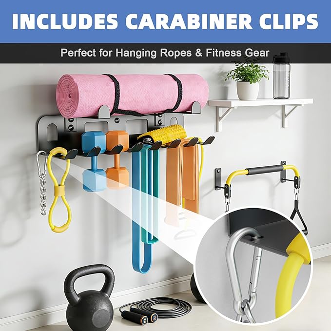 Multi-Purpose Gym Equipment Storage Rack for Resistance Bands,Heavy-Duty Wall-mounted Gym Home Rack for Exercise Bands,Yoga mat,Jump Ropes,Barbells,Home Gym Accessories Organization Storage Rack