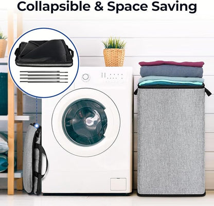 SNIGJAT 2 Pack Large Laundry Hamper, Tall Collapsible Laundry Basket with Sturdy Handles, Clothes Basket for Towels, Toys, Space-Saving Storage Dirty Clothes Hamper for Bedroom, Laundryroom, Dorm, RV