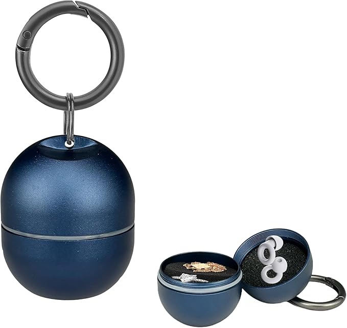 Jewelry Storage Box Case Gym Storage Jewelry Storage Box Case, Ring Organizer Container with Protective Sponge,Jewelry Care Protective Ring Holder with Keychain (1-Tier Blue)