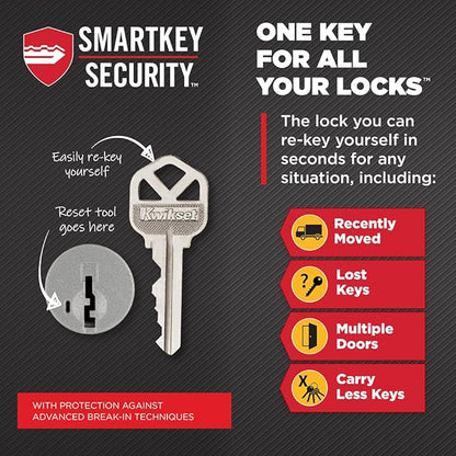 Kwikset Halifax Entry Door Handle with Lock and Key, Secure Keyed Reversible Lever Exterior, for Front Entrance and Bedrooms, Satin Nickel, 4 Pack, Pick Resistant SmartKey Rekey Security and Microban