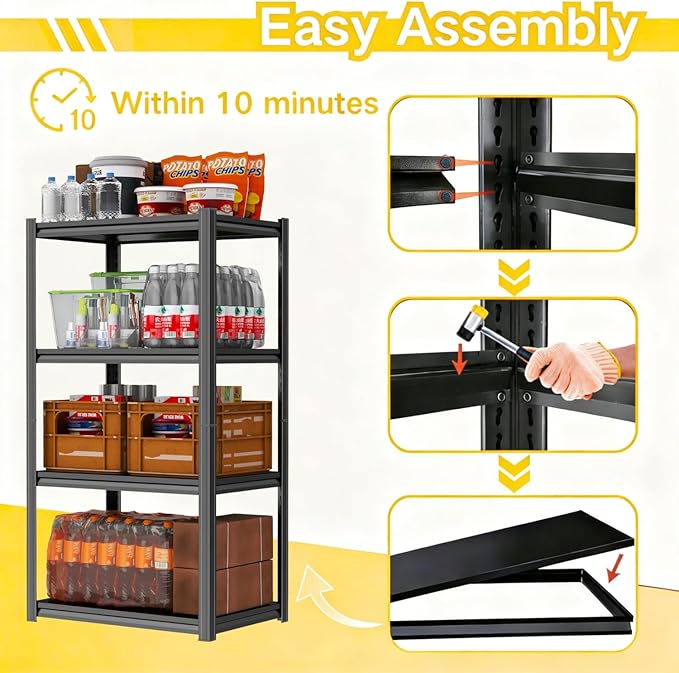 Kitchen Storage Shelves, 44''H*20''W Microwave Stand, Adjustable Metal Shelving, 1600LBS Bakers Rack, Black Kitchen Shelf, 4-Tier Shelving Unit for Bathroom, Pantry, Laundry, Closet, Garage