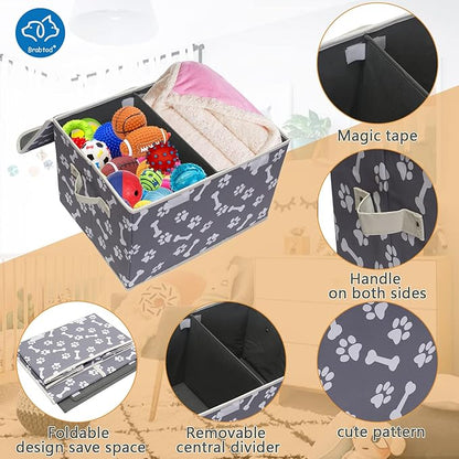 Large Dog Toys Storage Box Canvas Storage Basket Bin Organizer with Lid - Collapsible Linen Bin Ideal for Organizing Dog Cat Toys and pet Stuff-PP Boad-17" x 12" x 10" - Bone Claw