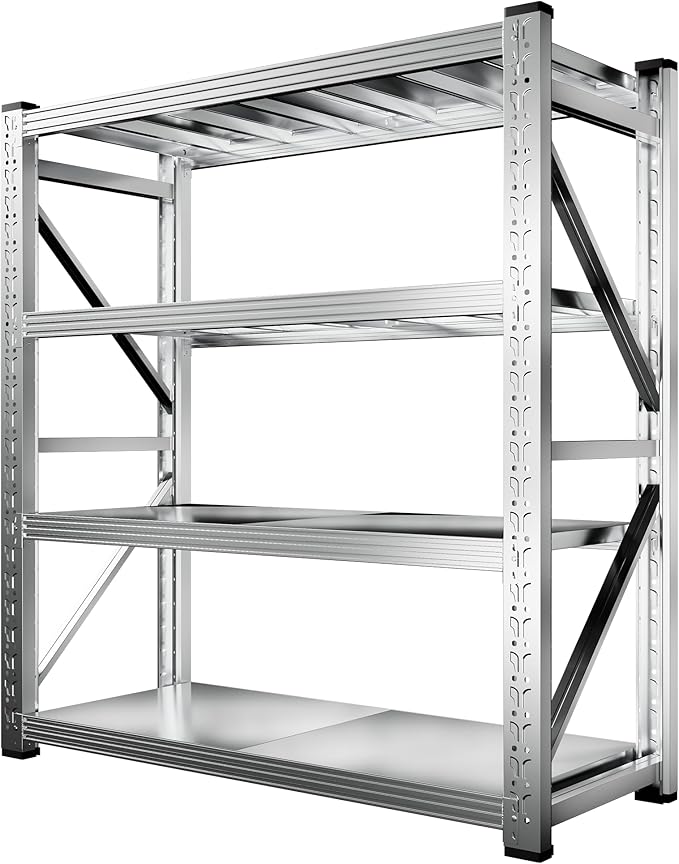 69" W Storage Shelves 4 Tier Stainless Steel Shelf 2200LBS Adjustable Shelf Storage Rack for Garage Supermarket Warehouse 69" Wx71 Hx24 D