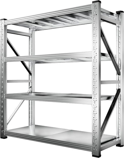 69" W Storage Shelves 4 Tier Stainless Steel Shelf 2200LBS Adjustable Shelf Storage Rack for Garage Supermarket Warehouse 69" Wx71 Hx24 D