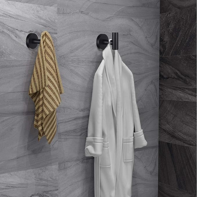 Bathroom Robe Towel Hooks Coat Matte Black Wall Hook Stainless Steel Heavy Duty Door Hanger Towel Robe Clothes Cabinet Closet Sponges Hook for Bathroom Bedroom Kitchen Hotel Pool 16 Packs