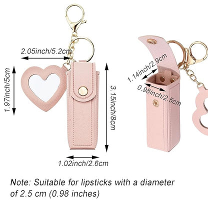 4 PACK PU Leather Potable Chapstick Holder Key Chain Bulk with Mirror, Lipstick Keychain, Lip Balm Organizer Holder Lipstick Travel Makeup Storage Case for Women Girls (Style 1)