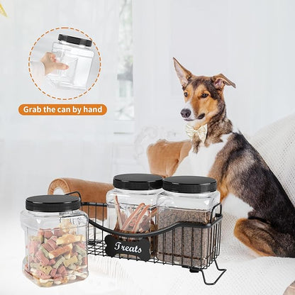 68 oz Dog Treat Container,Dog Food Storage Container with Wire Frame,Dog Treat Jar 3 Piece Set,Airtight Dog Treats Bin,Cat Dog Biscuit Dispenser,Cat Treat Jar for Kitchen Counter