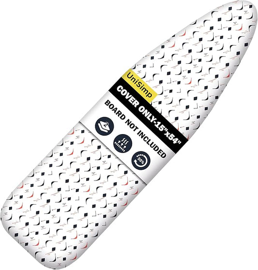 Ironing Board Cover and Pad 15"x54" Extra Thick Natural Cotton, Scorch and Stain Resistant Padding, Standard Size Iron Board Cover with Fasteners Heavy Duty Elastic Edge, Heatproof Boomerang