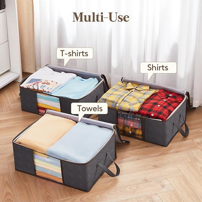 Lifewit 3 Pack 35L Clothes Storage Bins with Lids, Foldable Blanket Storage Bags with Zippers, Clear Window and Reinforced Handles, Closet and Organization for Clothing, Sweater, Comforter, Bedding