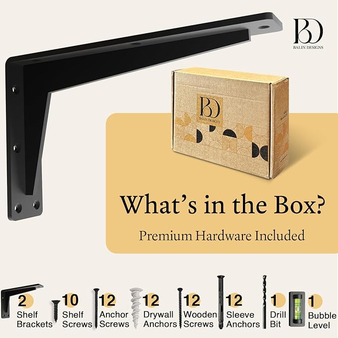 2 Pack Heavy Duty Shelf Brackets 20 Inch Mantel Decorative L Bracket for Shelves, Metal Shelf Support Bracket, Wall Mounted Granite Countertop Iron Corbels, Floating Black Shelving Brackets
