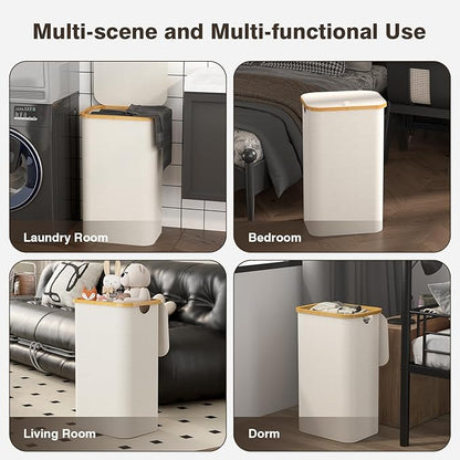 100L Laundry Hamper with Lid, Large Laundry Basket with Bamboo Handles, Clothes Hampers for Laundry with Removable Bag, Dirty Clothes Hampers for Bedroom Aesthetic, Beige