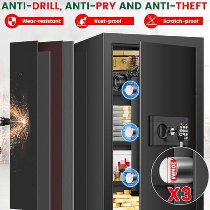 Large Safe, 7.0 Cubic Feet Safe Box With Fireproof Waterproof Bag, Anti-theft Home Document Safes with Digital Keypad, Spare Key, 3 Removable Shelves, Alert System for Home Business Valuables