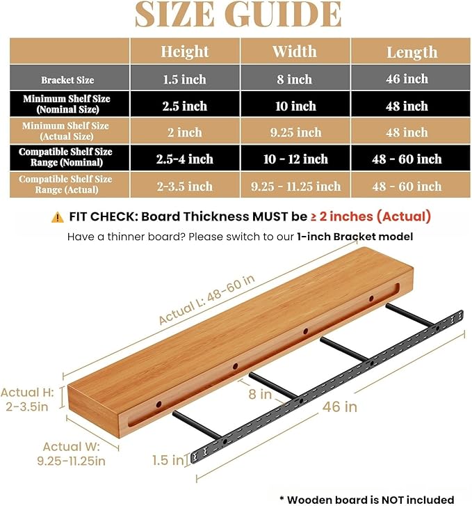 2pcs Floating Shelf Hardware Heavy Duty Hidden Shelf Brackets Support,Wall Mounting Invisible Floating Shelves Bracket with Jig (46" x 8" x 1.5")