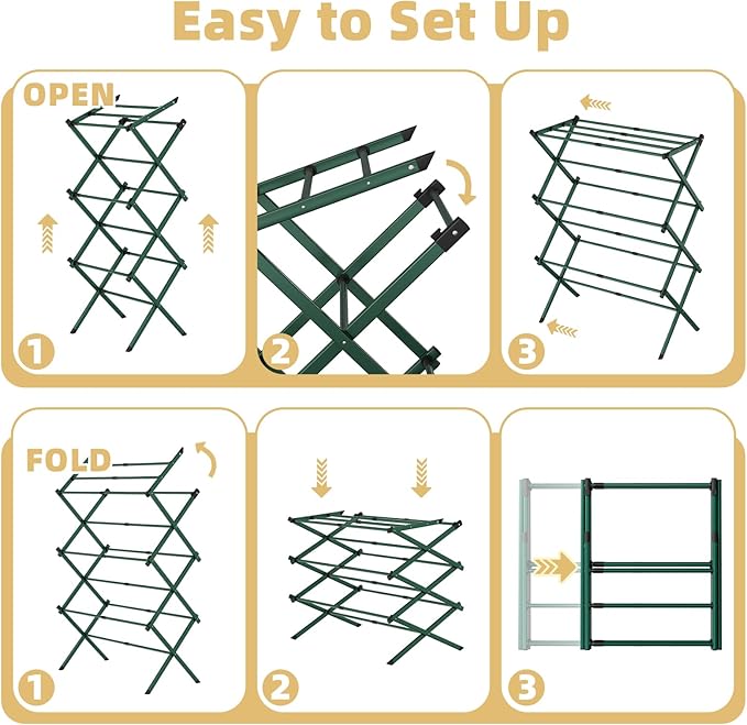 BAKON Clothes-Drying-Rack-Foldable for Small Space, Laundry-Drying Rack Collapsible for Hanging Clothes, Metal Clothing Dry Rack Suit for Indoor & Outdoor, Dorm Room, Apartments, RV, Navy Blue