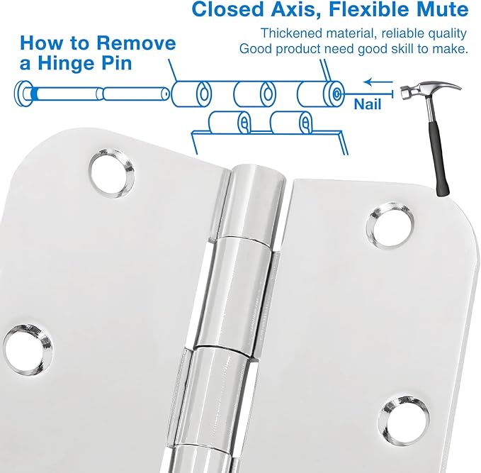 Polished Chrome Door Hinges 3.5 Inch 3 Pack Indoor 3 1/2 Inside Interior Door Hinge Pantry Laundry Basement Bedroom Door Hinges Flat Iron Bifold Residential Stardand Rounded Door Hinge 5/8" Radius