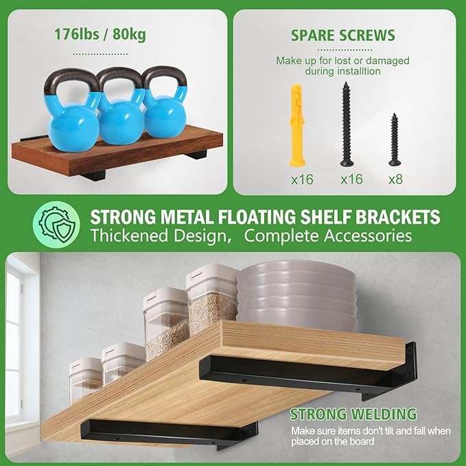 12 Inch Floating Shelf Brackets Heavy Duty, Square Shelving Brackets, Metal Floating Shelf Supports, Black Wall Mount Brackets 4 Pack