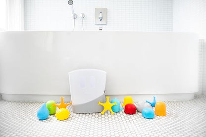 Ubbi Bath Toy & Drying Bin Bundle, Includes 10 Bath Toys, 1 Hair Rinse Cup and 1 Gray Toy Drying Bin, Infant and Toddler Bathtub Accessories