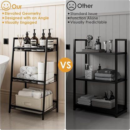 Masupu 3 Tier Bathroom Shelf, Bathroom Organizer and Storage for Small Space, Free-Standing Metal Rack Shelves Waterproof for Kitchen, Bathroom, Laundry, Toilet, Black