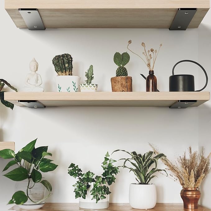HEART ART Floating Shelf Bracket 10 Inch,2 Pack Heavy Duty Shelf Brackets,L Brackets for Shelves Black,10”L x 1.6”H x1.6”W