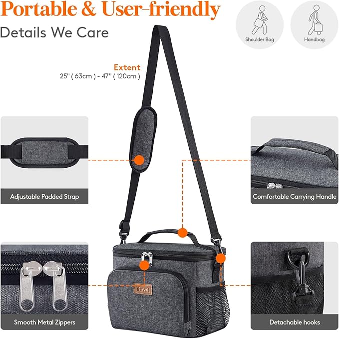 Lifewit Reusable Insulated Lunch Bag, Portable Cooler Freezable Soft Lunchbox Leakproof with Adjustable Shoulder Strap for Men Women Adult for Work Picnic or Travel, 9L 12 Can, Dark Gray