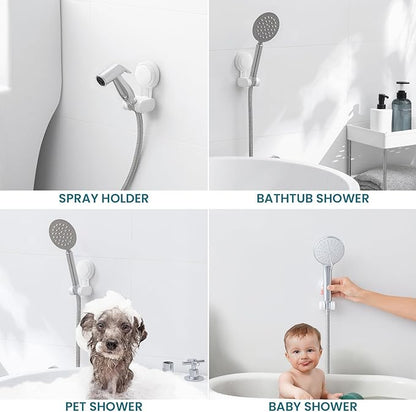 TAILI Shower Head Holder Suction Cup, Handheld Shower Head Bracket, Height Angle Adjustable Wall Mounted, Bathroom Showerhead Holder No Drilling Removable Waterproof,Matte white