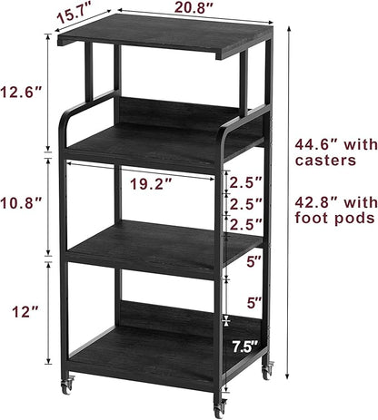 4 Tier Printer Stand with Wheels, Extra Large Tall Printer Table for Home Office, Printer and Shredder Stand with Storage Shelf (Black)