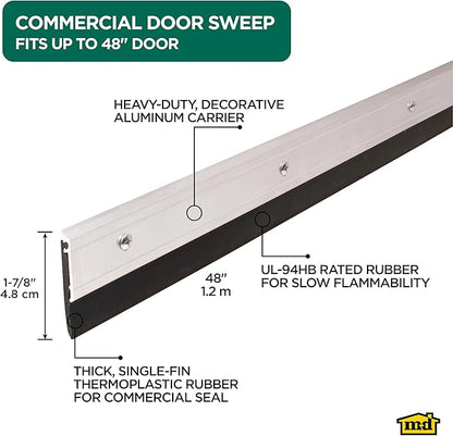 M-D Building Products 69604 All Season Aluminum Door Sweep for Bottom of Door, Heavy Duty Rubber Seal, Exterior & Interior Weather Stripping Bottom Door Seal, Commercial & Residential, (Silver, 48in)