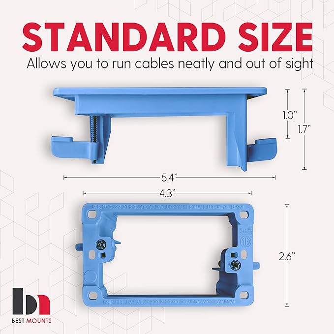 BestMounts - 5 Pack Low Voltage Mounting Brackets 1 Gang for Drywall Outlet Cable Pass Through Wall Plates - Cable Wall Plate Bracket for Old Work, Telephone Wires, Network Cable, HDMI, Speaker Wire