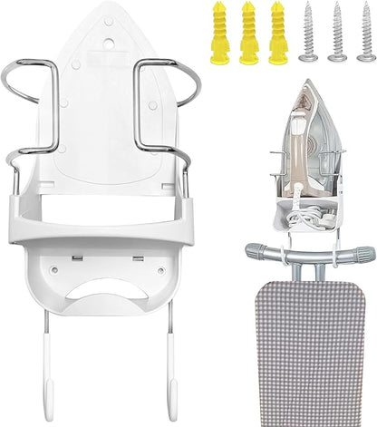 Wall Mount Iron Board Hanger，Ironing Board Storage Organizer Shelf with Iron Board Rack and Hooks for Laundry Room, Living Room, Bathroom ，Hotels