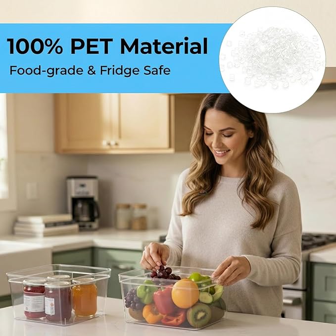 MOONEDGE 4-Pack Clear Plastic Storage Bins — Open-Top PET Organizers, 10" x 10" x 6" Storage Containers Ideal for Pantry, Fridge, Shelf and Counter Organization, Small Storage Bins for Home