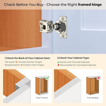 50 Pack 25 Pairs 1 Inch Overlay Soft Close Hinges for Kitchen Cabinet - Satin Nickel Hidden Concealed Hinge - Stainless Steel Self Closing