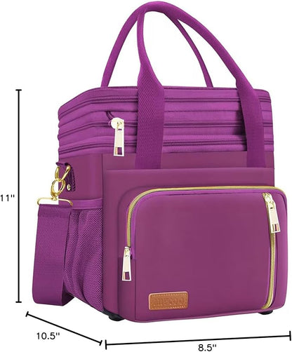 MIYCOO Lunch Bag & Lunch Box for Women Men, Double Deck Leakproof Insulated Soft Large Adult Camping Cooler bag for Work, Beach, Picnic, Travel (Purple, 15L)