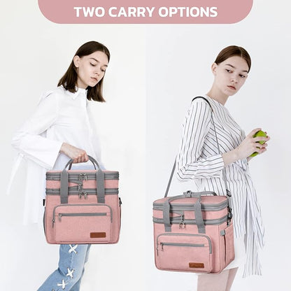 Maelstrom Lunch Bag Women,23L Insulated Lunch Box For Men Women,Expandable Double Deck Lunch Cooler Bag,Lightweight Leakproof Lunch Tote Bag With Side Tissue Pocket,Pink