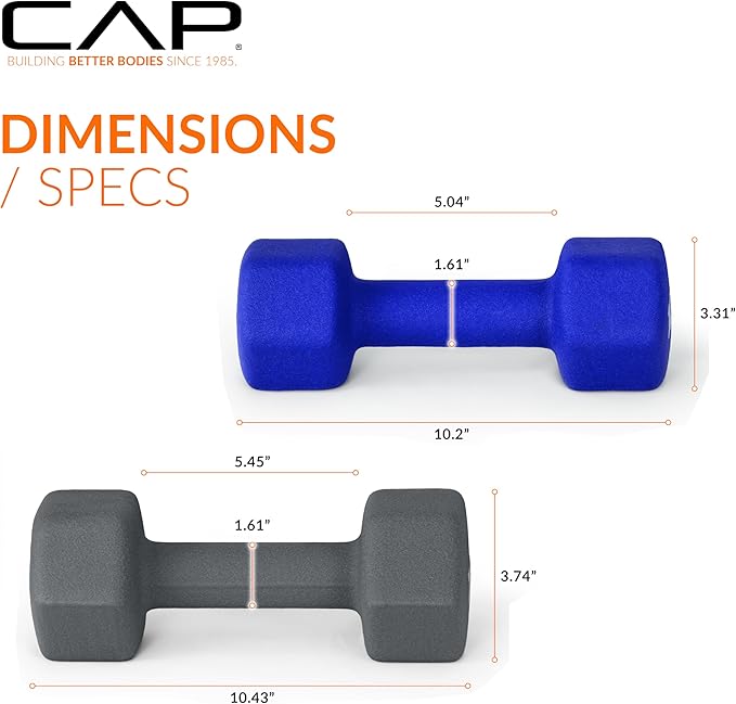 CAP Barbell 100 LB Set of Neoprene Dumbbells with Rack Color Series | 5, 8, 10, 12 and 15 LB pairs