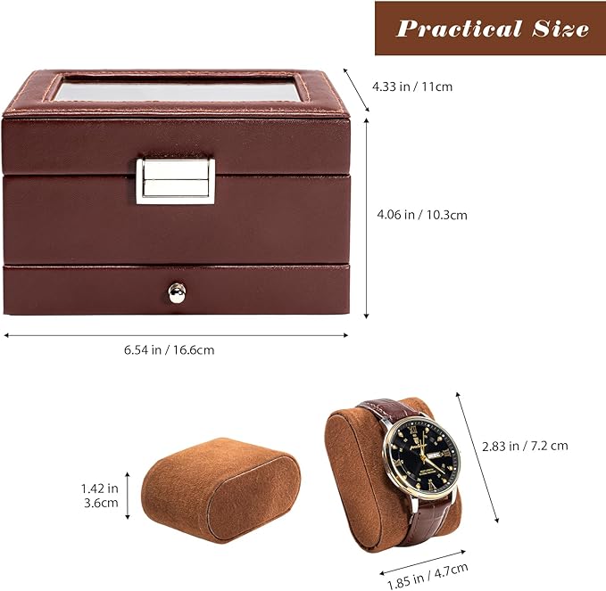 ProCase Watch Box, 3 Slot Watches Display Case with Drawer, Mens Watch Case with Glass Lid, 2-Layer Mens Jewelry Organizer Storage Holder, Birthday Valentine Gifts for Men-3 Slot, Espresso