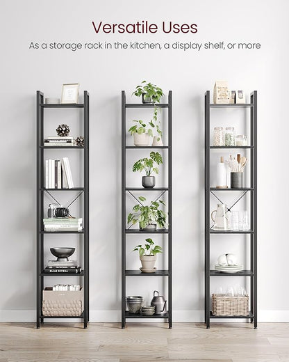 VASAGLE 6-Tier Bookshelf, Bookcase with Steel Frame, Book Shelf for Living Room, Home Office, Study, 11.8 x 15.7 x 73.2 Inches, Industrial Style, Ebony Black and Ink Black ULLS101B56