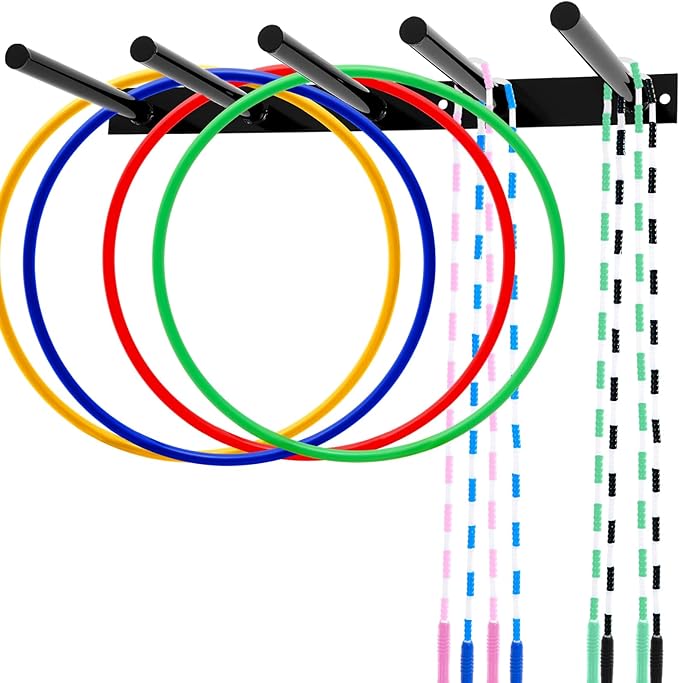 Shimeyao Wall Mounted Jump Rope Rack Multi Purpose Hoop Rope Holder Organizer Gym Fitness Equipment Storage Rack for Resistance Bands, Straps, Foam Rollers, Hardware Included