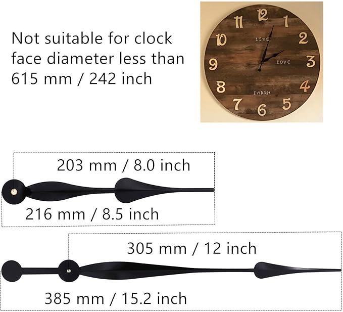 TIKROUND Youngtown 12888 High Torque Long Shaft Clock Movement Mechanism with 12 Inch Long Spade Hands Total Shaft Length 1-3/32 inches