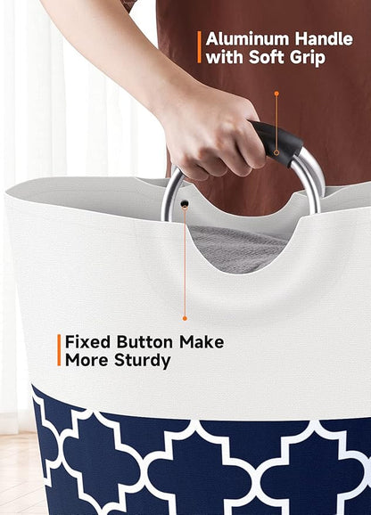 Large Laundry Basket Laundry Hamper Bag Washing Bin Clothes Bag Collapsible Tall with Handles Waterproof Travel Bathroom College Essentials Storage for College Dorm, Family (Blue) 82L