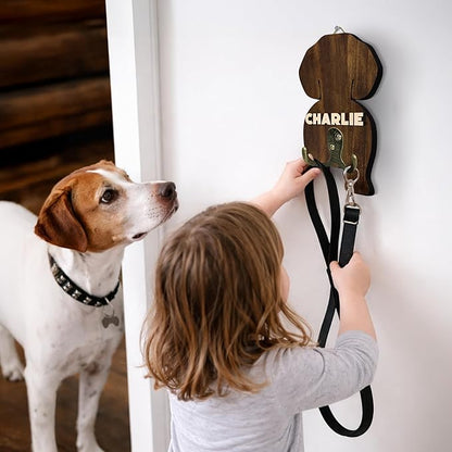 Personalized Dog Leash Holder, Custom Wooden Dog Wall Hook with Name, Wall Mounted Pet Harness Holder, Entryway Organizer for Leashes, Keys and Collars, Gift for Pet Lovers, Home Décor