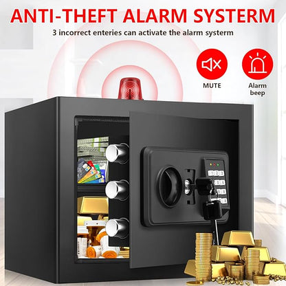 1.2 Cuft Small Home Safe Fire and Waterproof, Anti-theft Fireproof Safe Box with Digital Keypad, Spare Keys and Removable Shelf, Personal Safes for Home Money Medicine Valuables