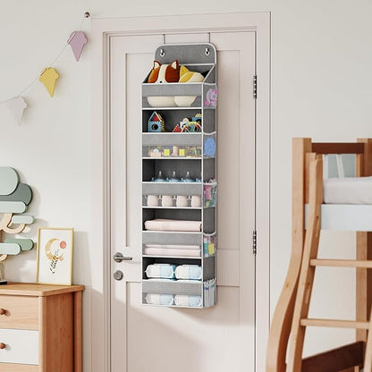 LAMU 5-Tier Over The Door Organizer Hanging, Swing - Proof Closet Behind Door Storage for Baby Clothes, Back of Door Organizers for Bedroom, Nursery and Bathroom, Grey, 1 Pack